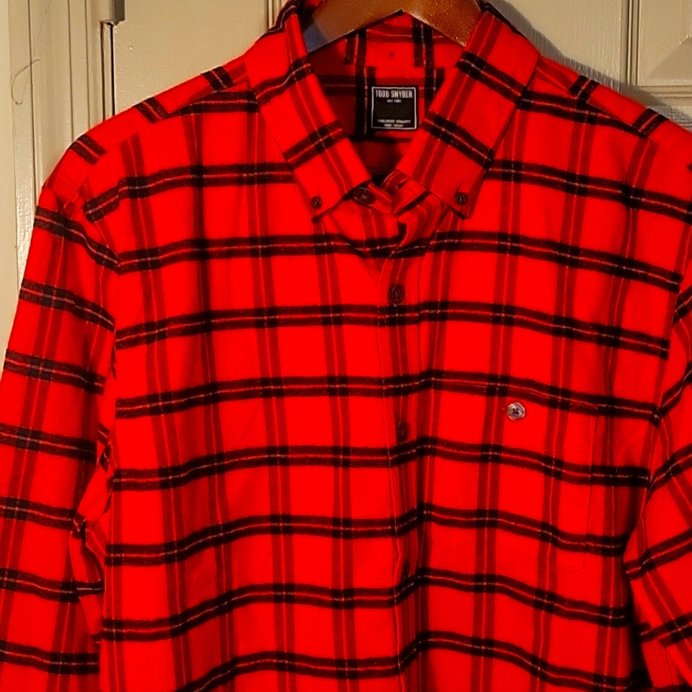 Todd Snyder Red Plaid Button Down Shirt - Large - Red Plaid